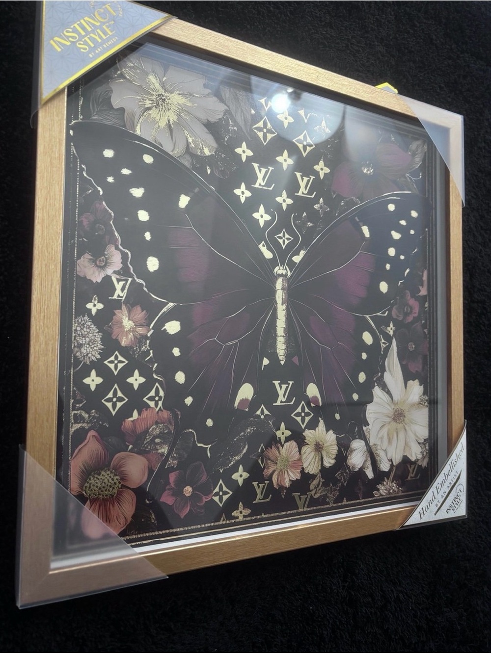 Louis Vuitton Black and Purple Butterfly Monogram Glass Wall Art
